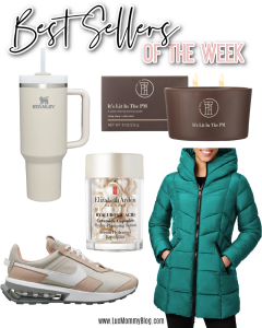 Houston fashion/lifestyle blogger LuxMommy shares best sellers of the week including my favorite Stanley cup, a super affordable candle that smells amazing, a beautiful puffer coat, hydraulic serum, and Nike sneakers
