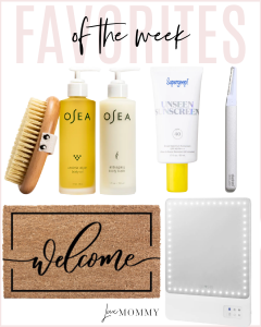 Houston fashion/lifestyle blogger LuxMommy shares favorites of the week including my current favorite sunscreen from SuperGoop, an amazing oversized welcome mat, the best vanity mirror, my derma-planing tool, and the set that will be the secret to your skin glowing!