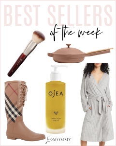Houston fashion/lifestyle blogger LuxMommy shares best sellers of the week including my favorite powder brush, all-in-one pan on sale, Burberry Boots on sale, the perfect lightweight robe, and my favorite body oil