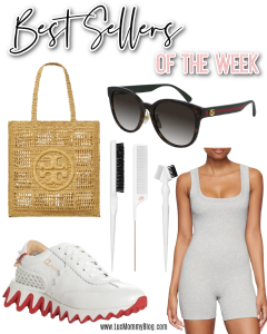 Houston fashion/lifestyle blogger LuxMommy shares best sellers of the week including Gucci sunglasses on sale, the most comfortable romper, a perfect detail set for your hair, Tory Burch straw tote, and Christian Louboutin sneakers