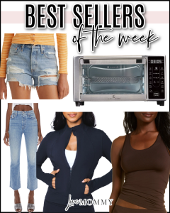Houston fashion/lifestyle blogger LuxMommy shares best sellers of the week including ripped denim shorts, current favorite pair of jeans, a zip up jacket, the best basic tank, and an air fryer you need!