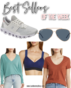 Houston fashion/lifestyle blogger LuxMommy shares best sellers of the week including favorite ON sneakers for working out, the best sports bra, perfect sweater for fall, Ray-Ban sunglasses on sale, and the best basic tee.