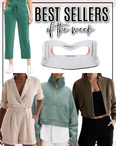 Houston fashion/lifestyle blogger LuxMommy shares best sellers of the week including the perfect lounge pants, LED mask, adorable romper, my favorite pullover, and a must have bomber jacket