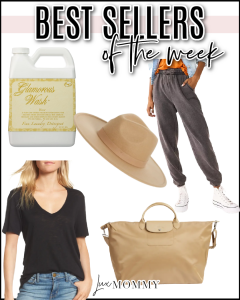 Houston fashion/lifestyle blogger LuxMommy shares best sellers of the week including the best smelling detergent, the perfect hat for fall, the comfiest joggers, perfect basic tee, and lightweight travel bag