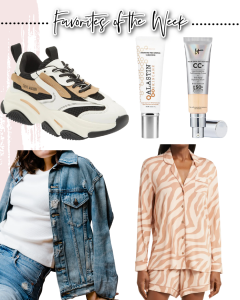 Houston fashion/lifestyle blogger LuxMommy shares favorites of the week including my new favorite statement sneakers, the best denim jacket for fall, my favorite long sleeve pajama set, the best cc cream, and my new favorite dermatologist recommended sunscreen