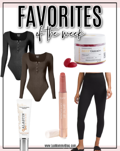 Houston fashion/lifestyle blogger LuxMommy shares favorites of the week including a two pack of flattering bodysuits, the best CBD gummies for sleep, classic Lululemon Align leggings, the best sunscreen my doctor recommended and my current favorite lipstick!