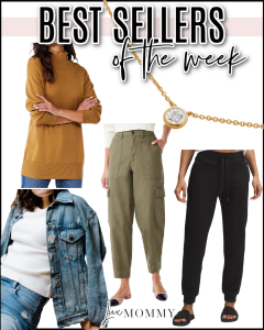 Houston fashion/lifestyle blogger LuxMommy shares best sellers of the week including a perfect fall sweater, the best denim jacket, cargo pants, joggers, and my favorite classic diamond necklace