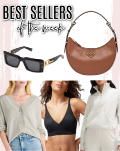 Houston fashion/lifestyle blogger LuxMommy shares best sellers of the week including my new Prada bag, the perfect cardigan, my favorite bralette, the pullover I am living in, and some fun, statement sunnies!