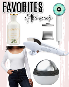 Houston fashion/lifestyle blogger LuxMommy shares favorites of the week including my current favorite perfume from Gucci, a super flattering long sleeve tee, my new cryo ball mini massager, a handheld steam iron and the best blow dryer for your hair!