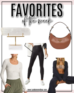 Houston fashion/lifestyle blogger LuxMommy shares favorites of the week including the most gorgeous crystal decor, perfect everyday scoop neck tee, the best fleece lined leggings, the perfect lounge set, and a gorgeous Prada bag.