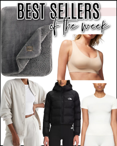 Houston fashion/lifestyle blogger LuxMommy shares best sellers of the week including the perfect winter throw blanket, the best everyday bra for comfort and smoothing, an oversized bomber jacket, the best lightweight puffer jacket, and must have basic tees.